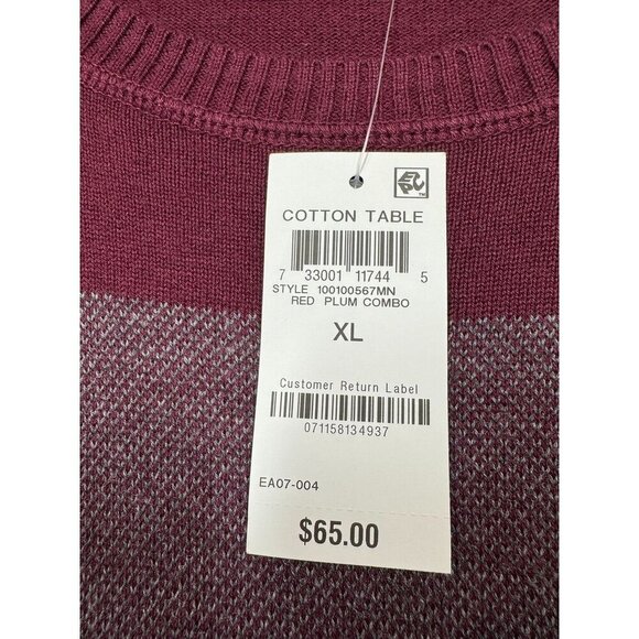 Tasso Elba Crew Neck Sweater Striped Colorblock Red Plum Gray Men's Size XL NWT - Picture 8 of 9